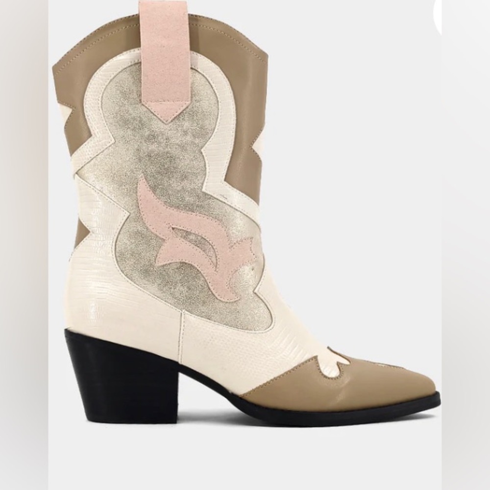 ShuShop Zizi Western Cowgirl Crackled Metallic Snake-Embossed Boots 7.5, 8, 8.5